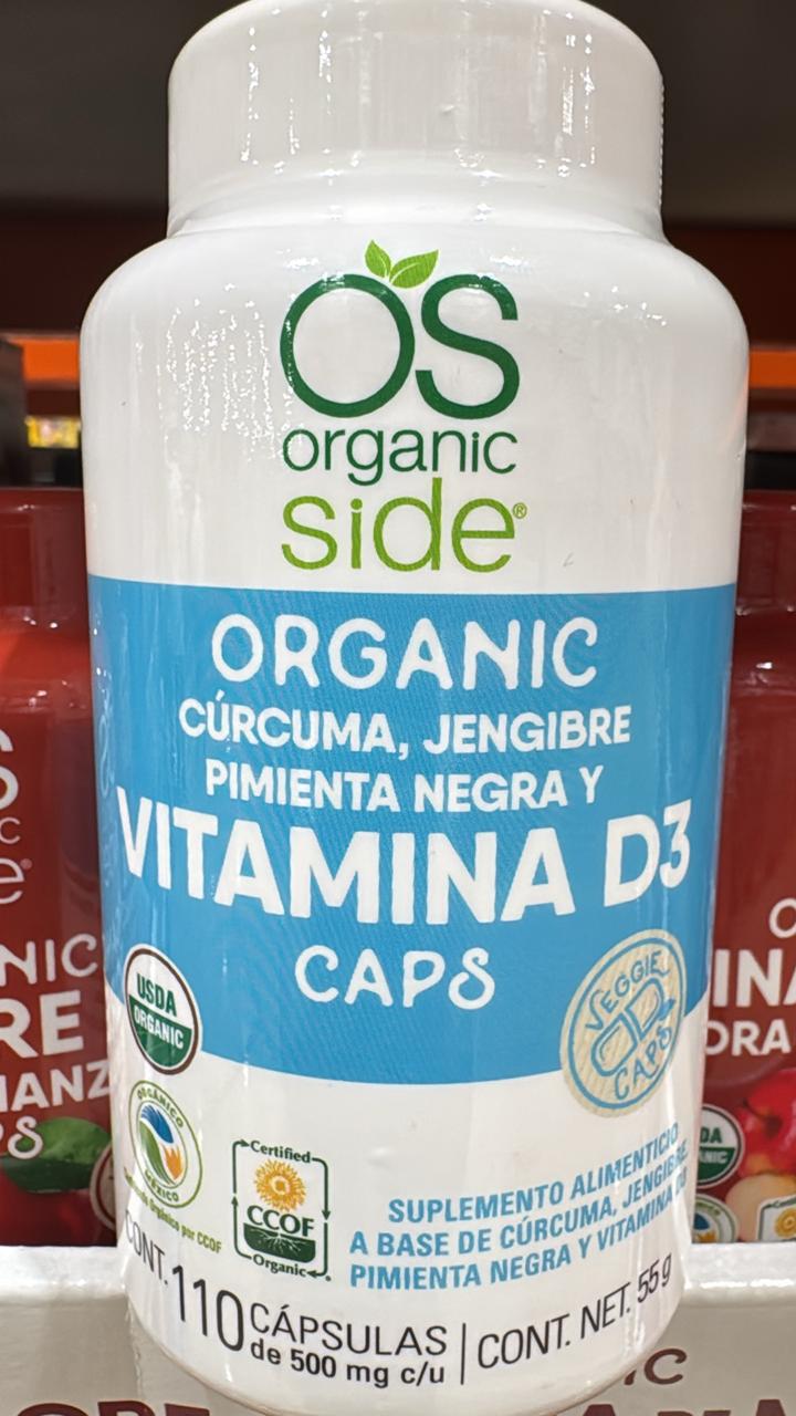 Curcuma, jengibre, pimienta negra y vitamina D3 Organic Side, 110 capsulas